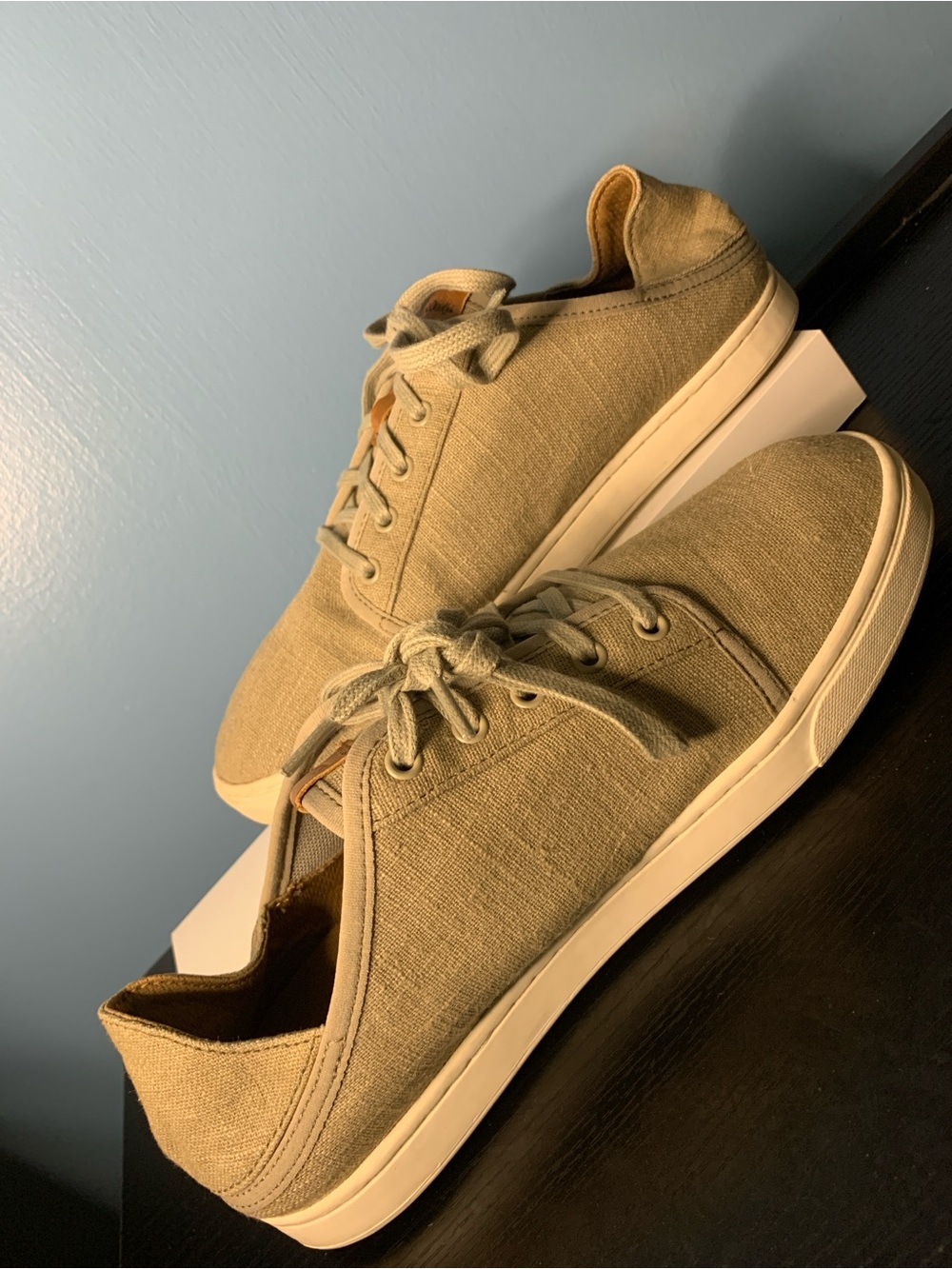 OluKai women’s Canvas Sneakers in Khaki with Leather Accents